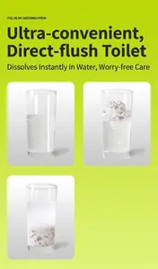 Fast-dissolving gray deodorizing granules for toilet cleaning showing solubility steps