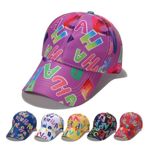 Baseball Cap Colorful Letter Print Polyester Sun Hat Casual Graffiti Style Curved Brim Adjustable Women