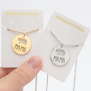 Stainless steel mama bear pendant necklaces in gold and silver finish for women