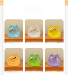 Detailed view of six colorful glowing mini cat figurines for micro landscape decoration