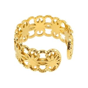 Minimalist gold hollow sunflower stainless steel open ring with adjustable band design