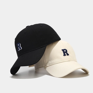 Classic cotton baseball caps in black and beige with 3D embroidered R logo for unisex