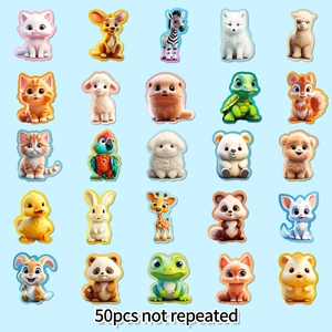 50pcs cute 3D cartoon animal stickers for kids notebook decoration and rewards