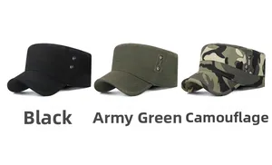 Tactical flat top caps in black, army green and camouflage canvas cotton material