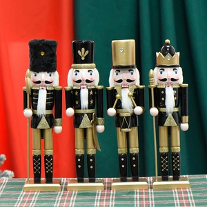 Wooden Nutcracker Soldier King Ornament Black Gold Glitter Christmas Holiday Home Tabletop Decoration Classic Vintage Style