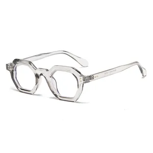 Vintage grey transparent hexagonal geometric glasses with durable double rivet hinges