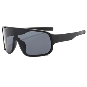 All-black shield cycling sunglasses for outdoor sports shown from a 45-degree side angle