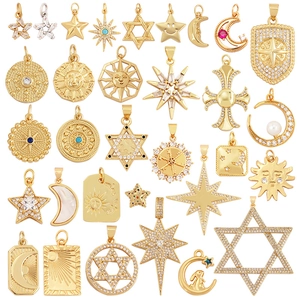 Celestial DIY Pendants Sun Moon Star Charms Alloy Gold Plated With Zircon Rhinestone For Necklace Jewelry Making