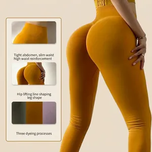 Legging de yoga sans couture taille haute jaune gingembre pour le fitness et le galbe