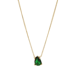 18k gold plated stainless steel necklace with waterdrop green zircon pendant on white background