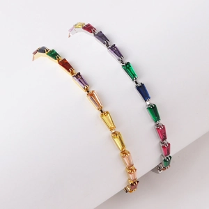 Rainbow Tennis Bracelet Colorful Baguette Cubic Zirconia 18K Gold Plated Brass Chain Jewelry For Women Trendy Gift