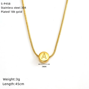 Detailed specs of 18k gold plated 304 stainless steel letter necklace with 45cm chain