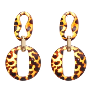 Retro leopard print acrylic geometric hoop earrings with gold metal links for women