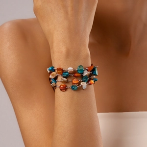 Vintage Bohemian Multi-layer Bracelet With Irregular Shell Beads And Titanium Steel Clasp Colorful Women Jewelry