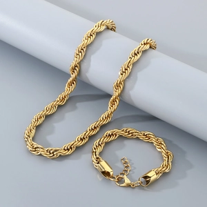 Men's Hip Hop Necklace And Bracelet Stainless Steel Twisted Rope Chain Chunky Fashion Jewelry Electroplated Metal