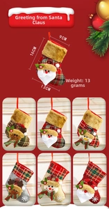 Detail view of mini plaid Christmas stockings with plush cuff and festive embroidery