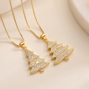 Copper 18K Gold Plated Zirconia Christmas Tree Pendant Necklace Elegant Clavicle Chain For Women Christmas Gift Jewelry