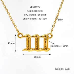 Golden stainless steel 18K gold plated necklace featuring bubble number 111 pendant