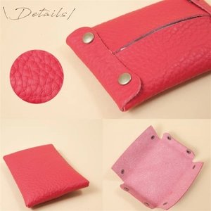 Portable rose red lychee grain leather organizer with antique bronze snaps for tissues