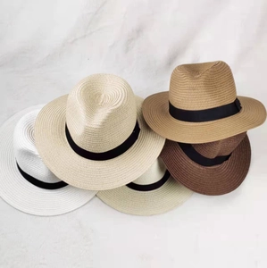 Wide Brim Straw Fedora Hat Woven Panama Style Summer Beach Sun Protection Breathable Elegant Ribbon Band For Women Men