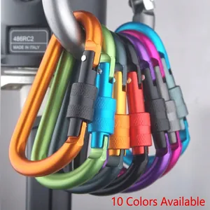 Aluminum Alloy Carabiner D-Ring Keychain Clip With Screw Gate Lock Outdoor Hanging Hook Accessory For Backpack Water Bottle