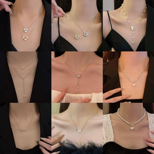 Collier En Acier Inoxydable Pendentif Cœur Papillon Imitation Künstliche Perle Zircone Coquillage Incrusté Bijoux Minimalistes