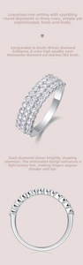 Detail of S925 silver ring featuring three rows of D color 3EX moissanite stones