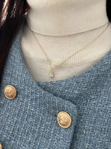 Collier minimaliste en argent S925 doré avec pendentif carré en zircon pour femme
