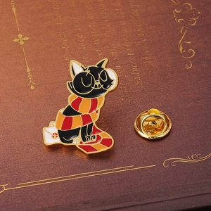 Cartoon Black Cat Enamel Pin With Striped Scarf Sitting On Envelope Creative Metal Brooch Badge For Bag Clothing Decoration