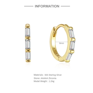 Close-up of S925 sterling silver hoop earrings with rectangular AAAAA zirconia
