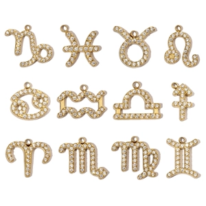 Zodiac Sign Charms Gold Plated Stainless Steel With Zircon Inlay For DIY Necklace Jewelry Making Retro Design