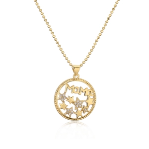 Gold plated bead chain necklace with Mama pendant featuring zircon inlaid stars
