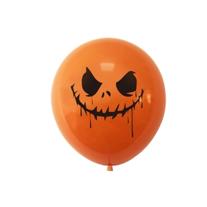 Orange latex balloon with black Halloween spooky ghost face printed for party decoration