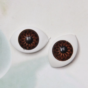 Pair of oval brown acrylic doll eyes with textured iris and smooth white sclera finish