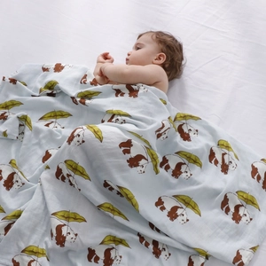 Baby Swaddle Blanket Bamboo Cotton Muslin Soft Breathable Newborn Receiving Wrap Cartoon Printed Infantile Bedding