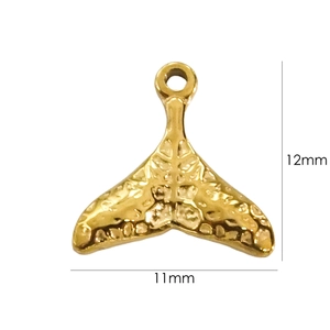 Polished 14K gold whale tail pendant detail with 12mm by 11mm dimensions for DIY jewelry