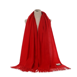 Red cashmere feel winter scarf with elegant fringe design, warm and soft shawl for women.
