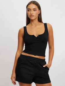 Women Ribbed Tank Top Viscose Sleeveless Henley Neck Button Slim Fit Casual Streetwear Summer Base Layer