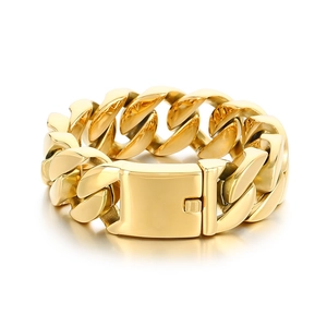 Chunky 22mm polished gold stainless steel Cuban link bracelet with box clasp for men