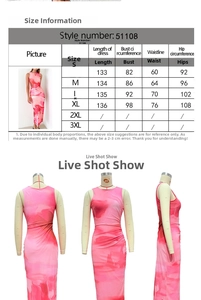 Size chart for slim floral dress showing length, bust, waist, and hip measurements