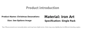 Detailed iron Christmas ornament specifications including material and size information