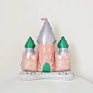 Pink and purple castle foil balloon with flower patterns for wedding party decor