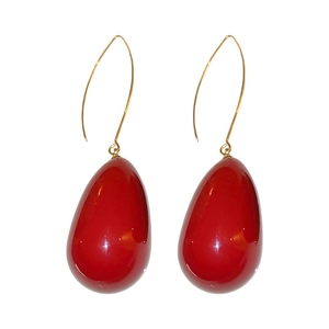 Boucles d'oreilles perles rouges minimalistes avec crochets dorés au style français élégant