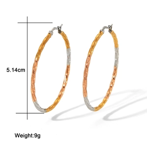 Twisted tricolor 18K gold-plated stainless steel hoop earrings with 5.14cm diameter
