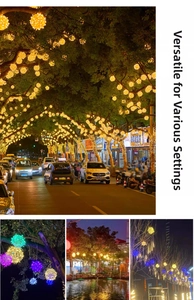 Illuminazione esterna a LED con sfere di rattan e tubi meteoriti per decorazione stradale