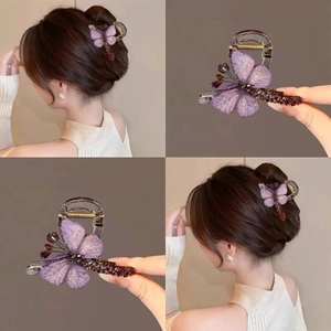 Embroidered Butterfly Hair Claw Clip With Rhinestones And Beads Acrylic Shark Hairpin Accessory For Women Elegant Style