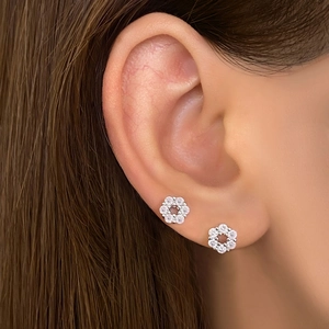 Elegant 18k gold plated flower stud earrings with white zircons for women