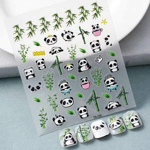 5D Embossed Nail Art Stickers Cute Cartoon Panda Bamboo Design Self Adhesive Waterproof DIY Manicure Decoration