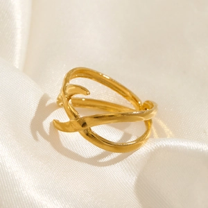 Adjustable Open Ring 18K Gold Plated Stainless Steel Geometric Cross Design Minimalist Jewelry For Women