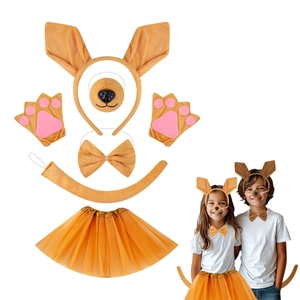 Kangaroo Ear Headband Animal Costume With Plush Nose Bow Tie Tail Gloves Tutu Skirt For Halloween Party Performance Kids